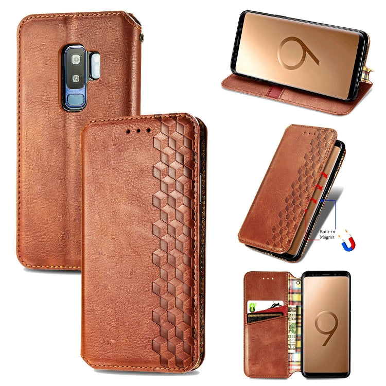 For Samsung Galaxy S9 Plus Cubic Grid Pressed Horizontal Flip Magnetic Leather Case with Holder & Card Slots & Wallet