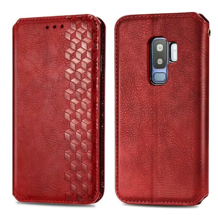 For Samsung Galaxy S9 Plus Cubic Grid Pressed Horizontal Flip Magnetic Leather Case with Holder & Card Slots & Wallet