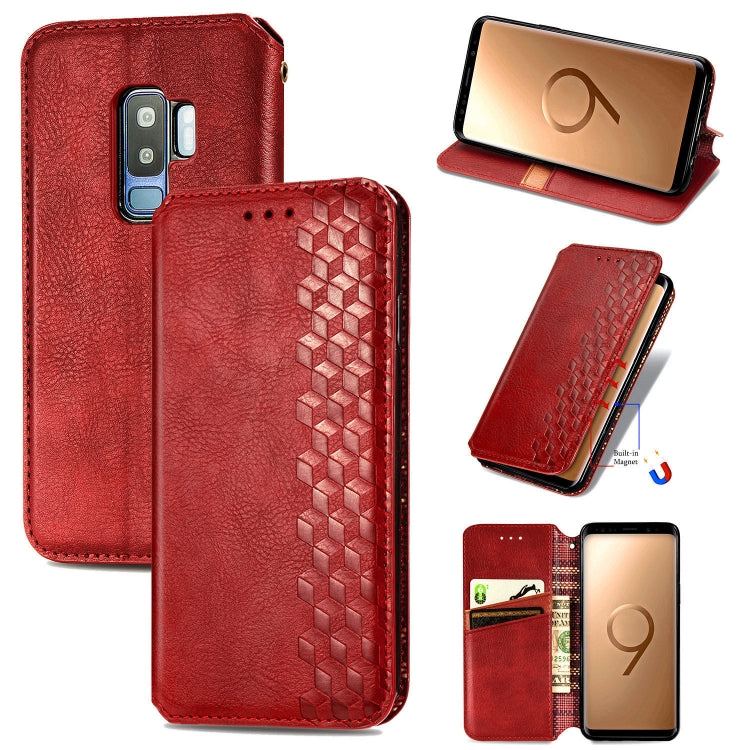 For Samsung Galaxy S9 Plus Cubic Grid Pressed Horizontal Flip Magnetic Leather Case with Holder & Card Slots & Wallet