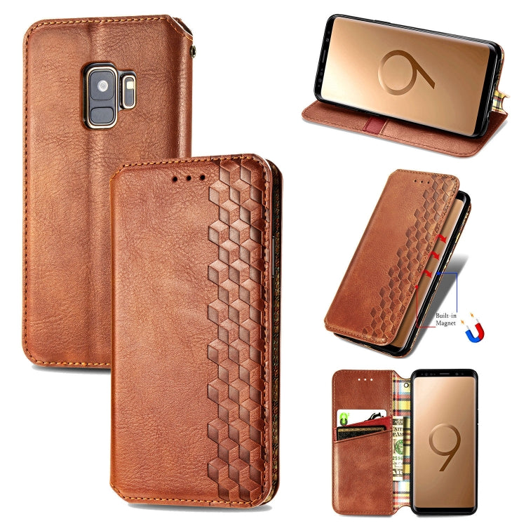 For Samsung Galaxy S9 Cubic Grid Pressed Horizontal Flip Magnetic Leather Case with Holder & Card Slots & Wallet