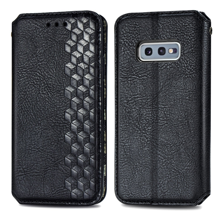 For Samsung Galaxy S10e Cubic Grid Pressed Horizontal Flip Magnetic Leather Case with Holder & Card Slots & Wallet