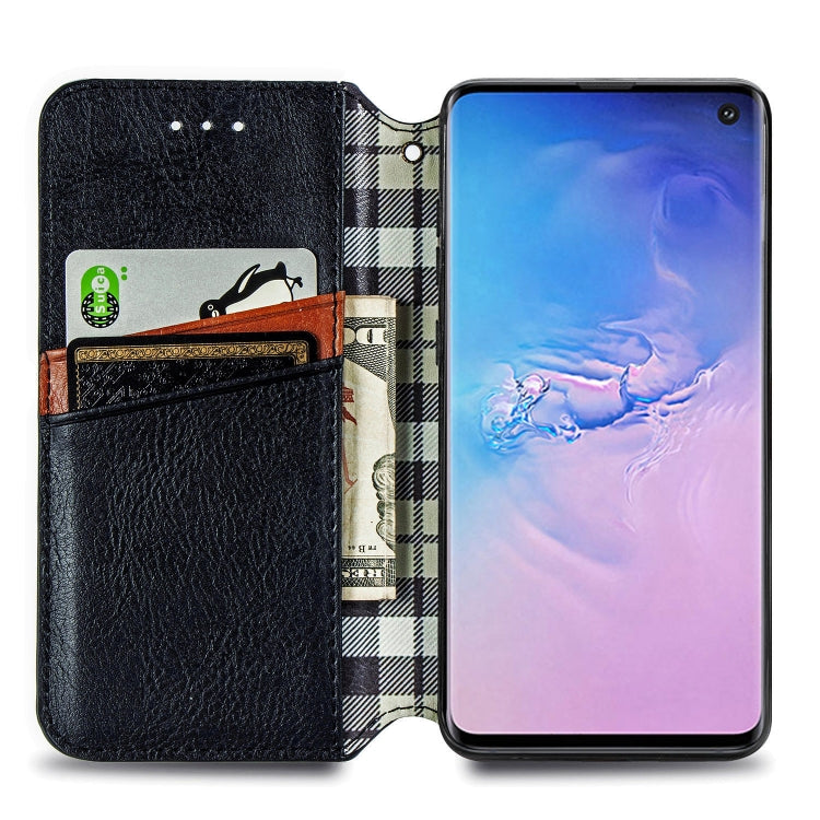 For Samsung Galaxy S10e Cubic Grid Pressed Horizontal Flip Magnetic Leather Case with Holder & Card Slots & Wallet