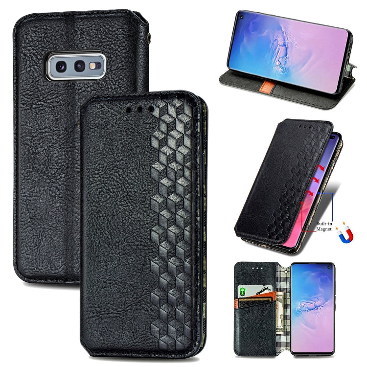 For Samsung Galaxy S10e Cubic Grid Pressed Horizontal Flip Magnetic Leather Case with Holder & Card Slots & Wallet