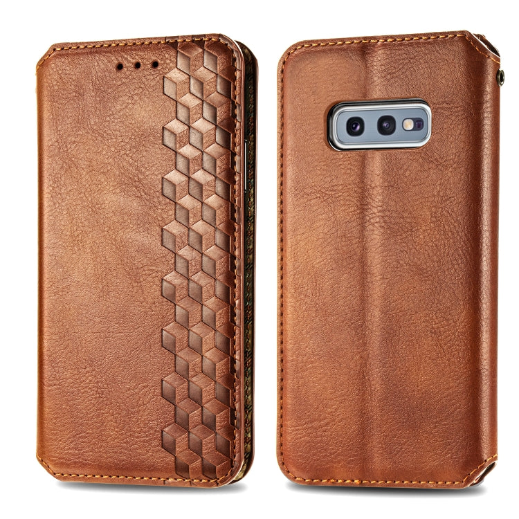 For Samsung Galaxy S10e Cubic Grid Pressed Horizontal Flip Magnetic Leather Case with Holder & Card Slots & Wallet