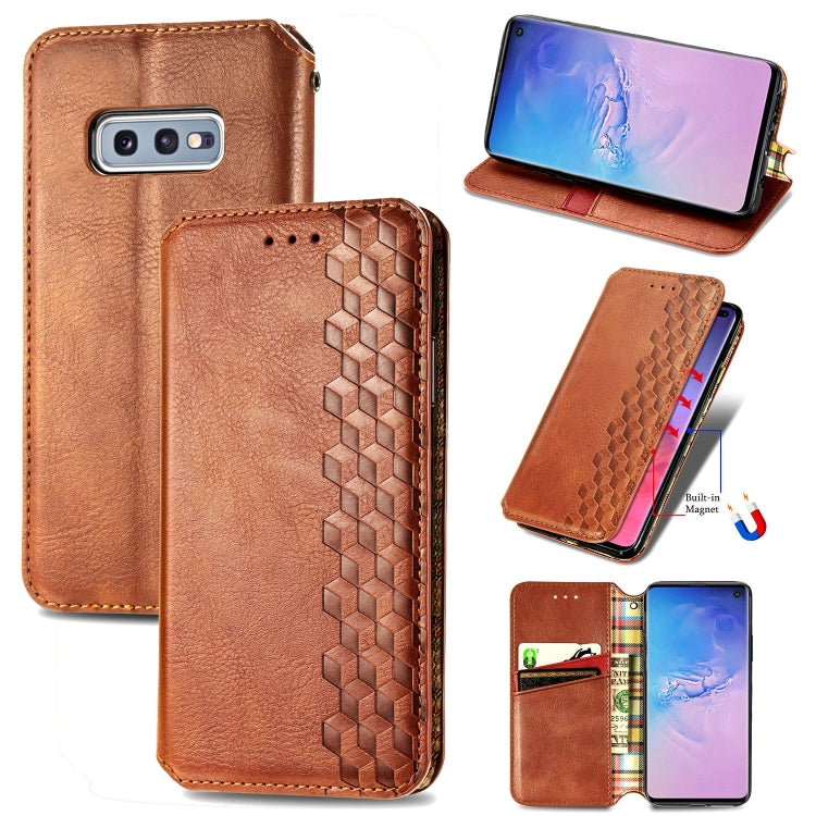 For Samsung Galaxy S10e Cubic Grid Pressed Horizontal Flip Magnetic Leather Case with Holder & Card Slots & Wallet
