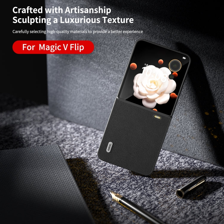 For Honor Magic V Flip ABEEL Genuine Leather Wave Black Edge Phone Case