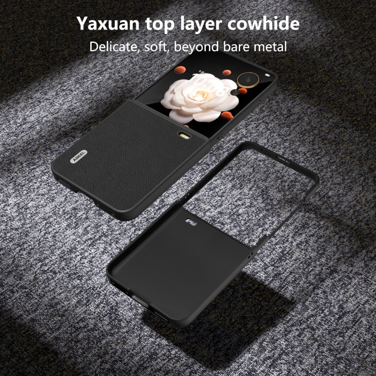 For Honor Magic V Flip ABEEL Genuine Leather Wave Black Edge Phone Case