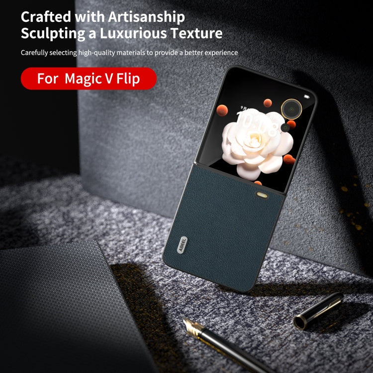For Honor Magic V Flip ABEEL Genuine Leather Wave Black Edge Phone Case