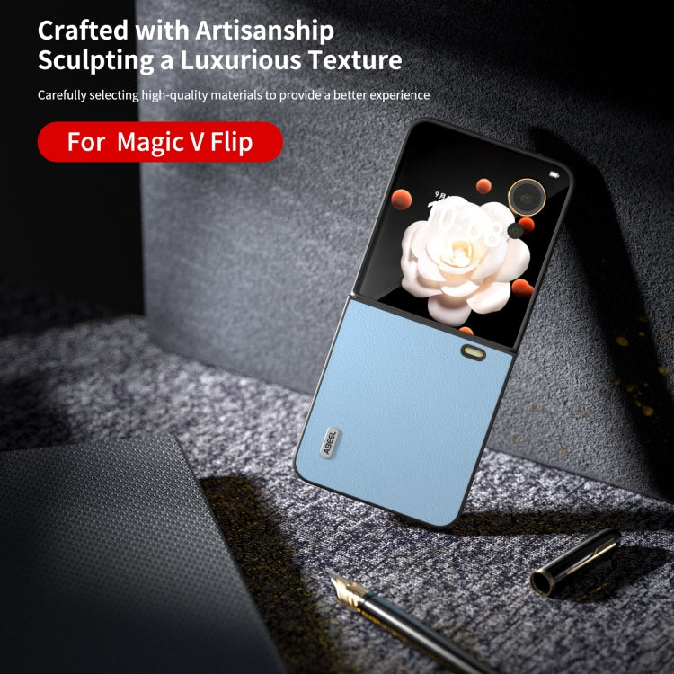 For Honor Magic V Flip ABEEL Genuine Leather Wave Black Edge Phone Case