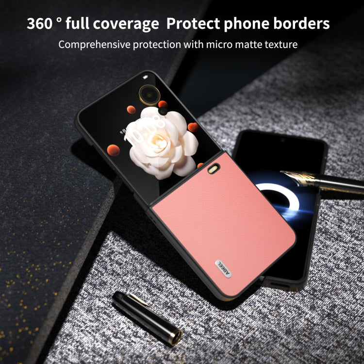 For Honor Magic V Flip ABEEL Genuine Leather Wave Black Edge Phone Case