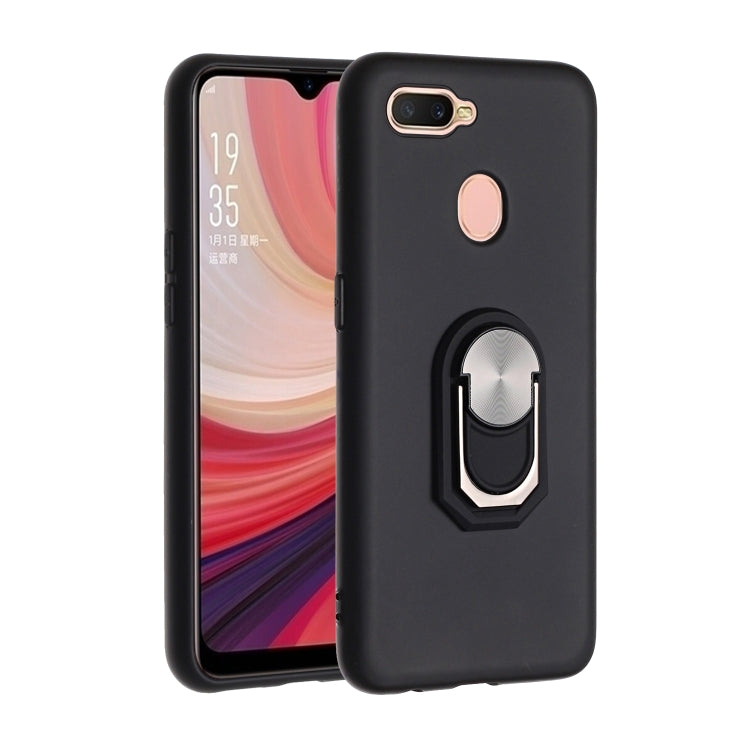 For OPPO A7 (2018) PC + TPU Shockproof Protective Case with Ring Holder(Black)