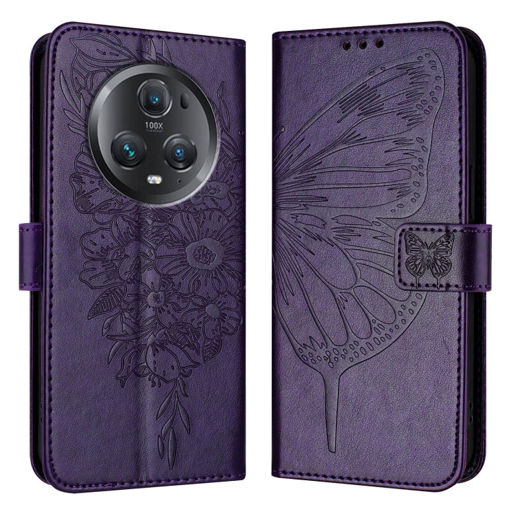For Honor Magic5 Pro Embossed Butterfly Leather Phone Case