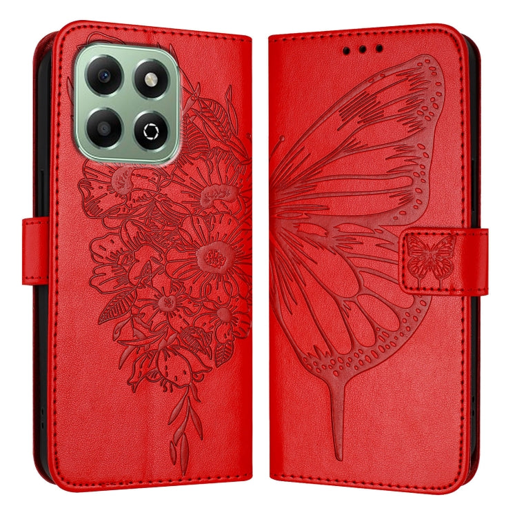 For Honor X6b Embossed Butterfly Leather Phone Case