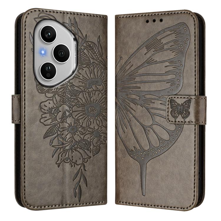 For Honor 400 Pro 5G Global 160.8mm Embossed Butterfly Leather Phone Case