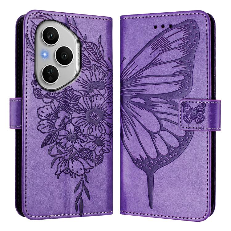For Honor 400 Pro 5G Global 160.8mm Embossed Butterfly Leather Phone Case
