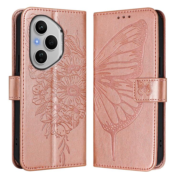 For Honor 400 Pro 5G Global 160.8mm Embossed Butterfly Leather Phone Case