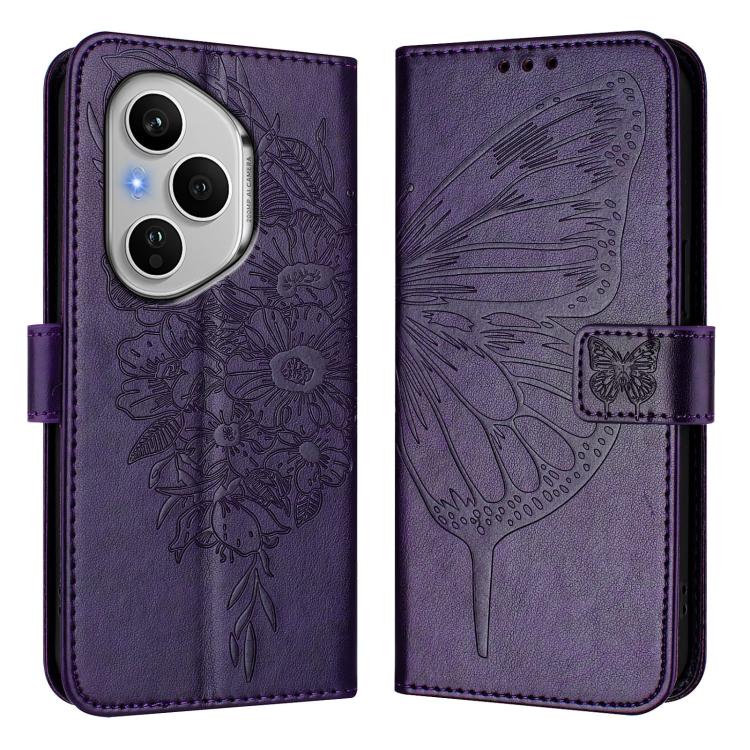For Honor 400 Pro 5G Global 160.8mm Embossed Butterfly Leather Phone Case