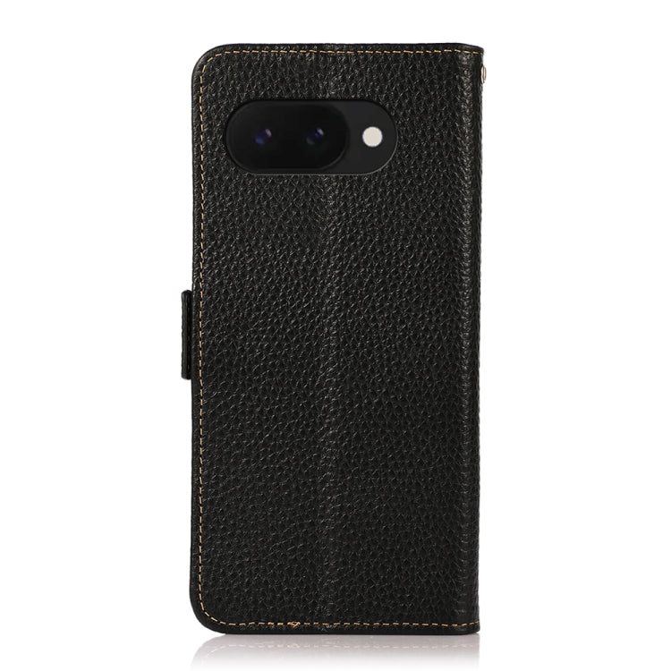 For Google Pixel 9a KHAZNEH Side-Magnetic Litchi Genuine Leather RFID Phone Case
