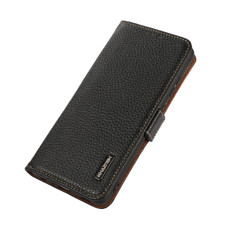 For Google Pixel 9a KHAZNEH Side-Magnetic Litchi Genuine Leather RFID Phone Case
