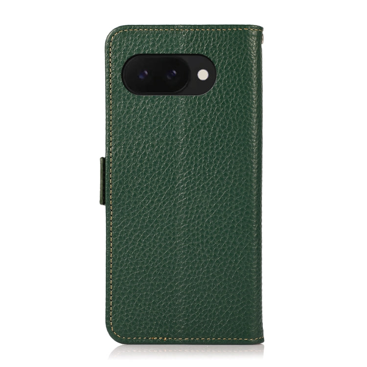 For Google Pixel 9a KHAZNEH Side-Magnetic Litchi Genuine Leather RFID Phone Case
