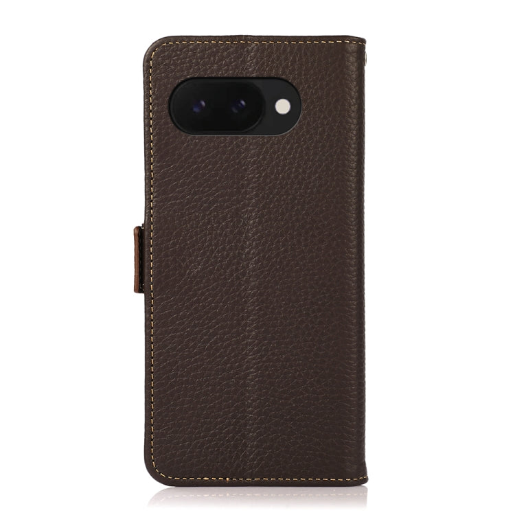 For Google Pixel 9a KHAZNEH Side-Magnetic Litchi Genuine Leather RFID Phone Case