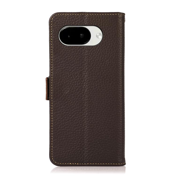 For Google Pixel 10a KHAZNEH Side-Magnetic Litchi Genuine Leather RFID Phone Case