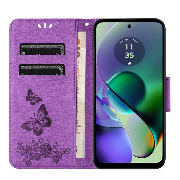 For Motorola Moto G35 Butterfly Embossed Flip Leather Phone Case