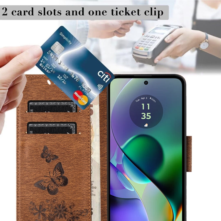 For Motorola Moto G55 Butterfly Embossed Flip Leather Phone Case