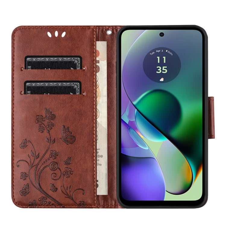 For Motorola Moto G35 Butterfly Flower Pattern Flip Leather Phone Case