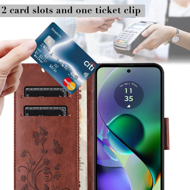 For Motorola Moto G35 Butterfly Flower Pattern Flip Leather Phone Case