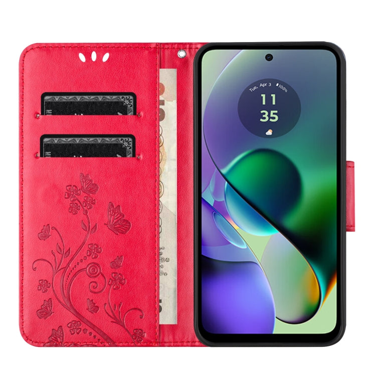 For Motorola Moto G35 Butterfly Flower Pattern Flip Leather Phone Case