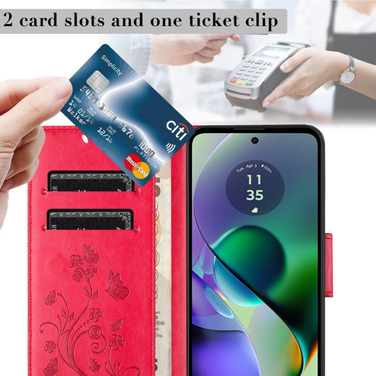 For Motorola Moto G35 Butterfly Flower Pattern Flip Leather Phone Case