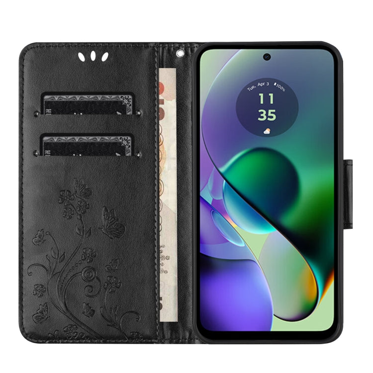 For Motorola Moto G35 Butterfly Flower Pattern Flip Leather Phone Case