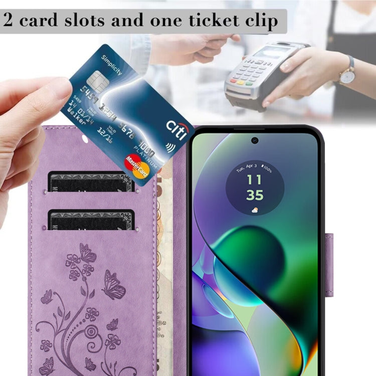 For Motorola Moto G35 Butterfly Flower Pattern Flip Leather Phone Case
