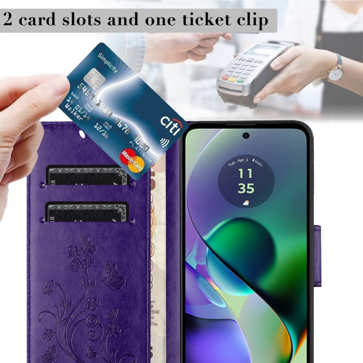 For Motorola Moto G55 Butterfly Flower Pattern Flip Leather Phone Case