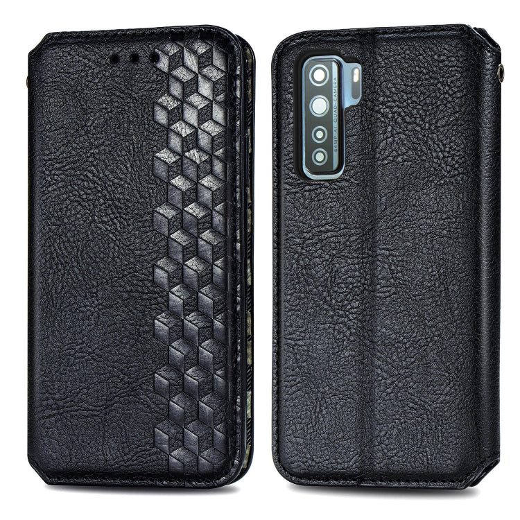 For Huawei P40 Lite 5G / Nova 7 SE Cubic Grid Pressed Horizontal Flip Magnetic Leather Case with Holder & Card Slots & Wallet