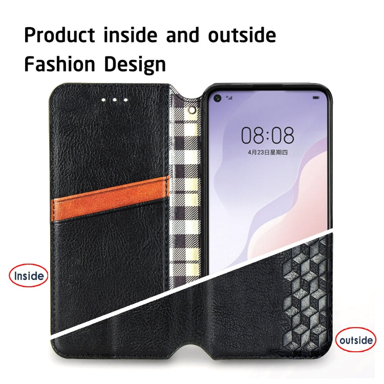 For Huawei P40 Lite 5G / Nova 7 SE Cubic Grid Pressed Horizontal Flip Magnetic Leather Case with Holder & Card Slots & Wallet