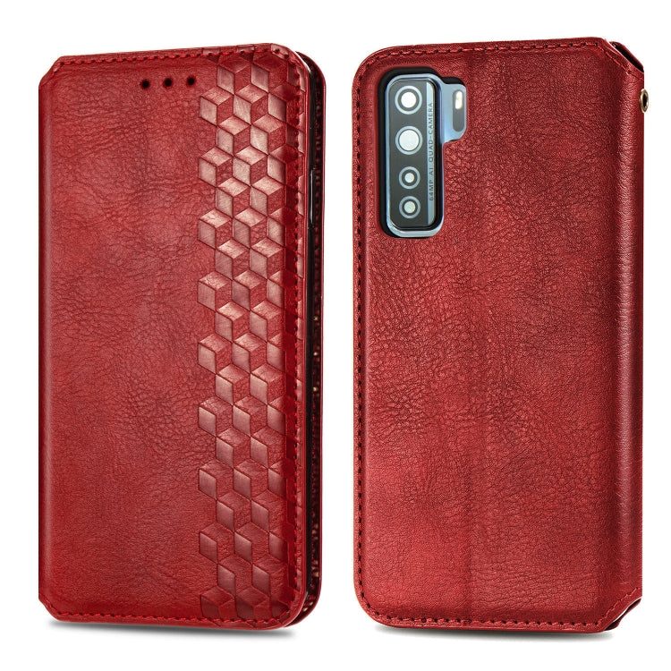 For Huawei P40 Lite 5G / Nova 7 SE Cubic Grid Pressed Horizontal Flip Magnetic Leather Case with Holder & Card Slots & Wallet