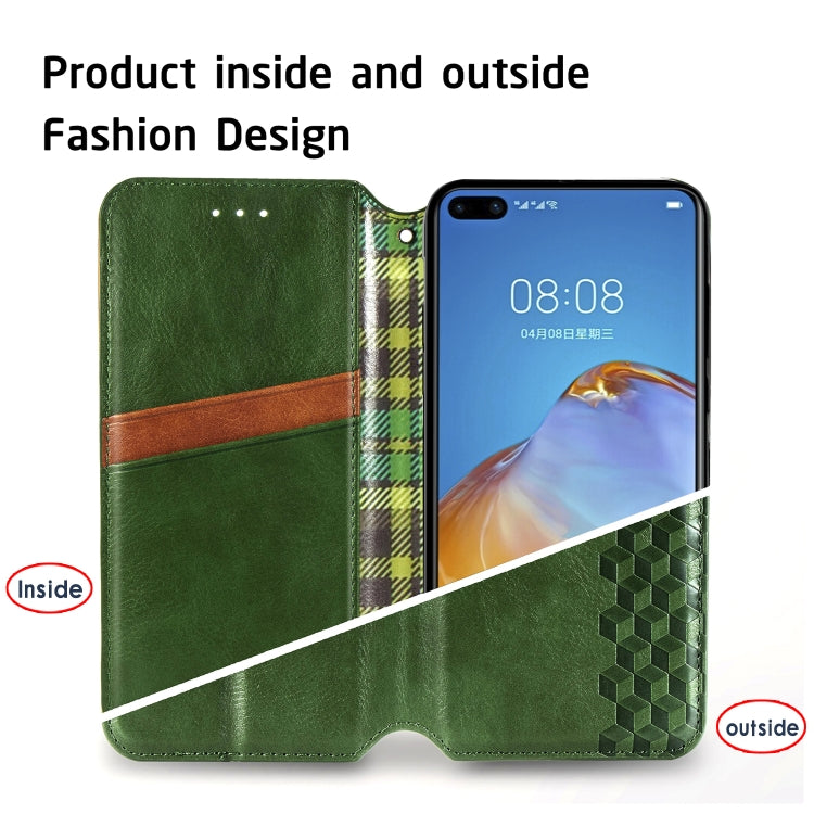 For Huawei P40 Cubic Grid Pressed Horizontal Flip Magnetic Leather Case with Holder & Card Slots & Wallet