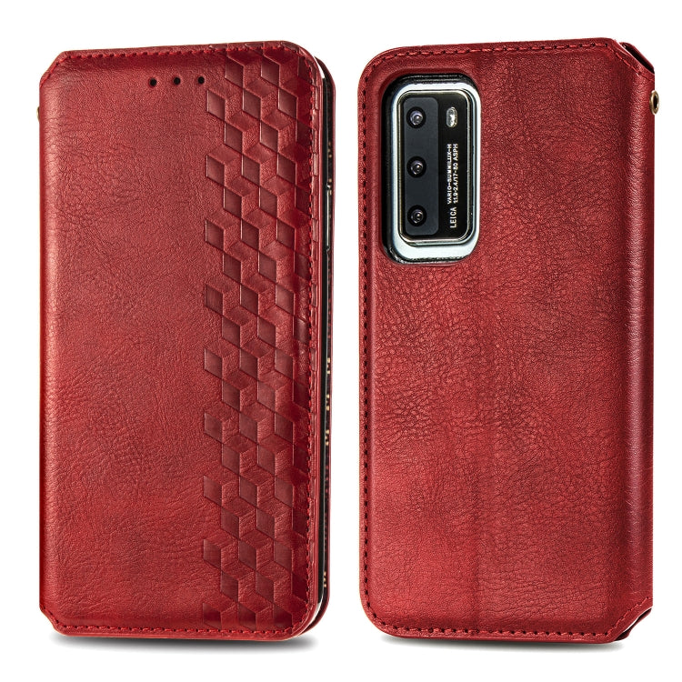 For Huawei P40 Cubic Grid Pressed Horizontal Flip Magnetic Leather Case with Holder & Card Slots & Wallet
