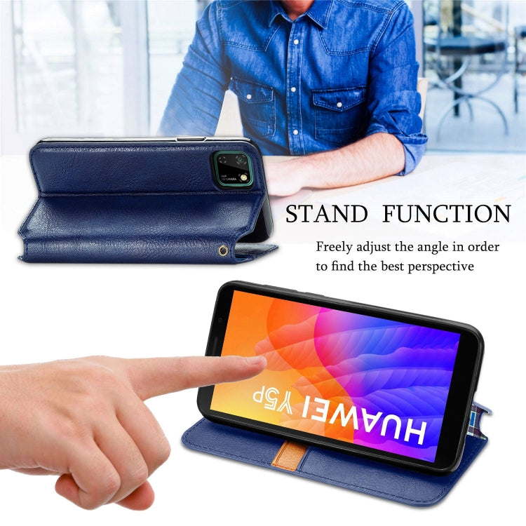 For Huawei Y5P(2020) Cubic Grid Pressed Horizontal Flip Magnetic Leather Case with Holder & Card Slots & Wallet