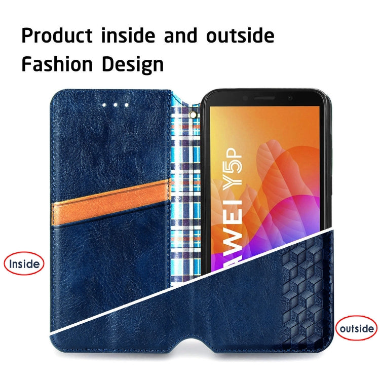 For Huawei Y5P(2020) Cubic Grid Pressed Horizontal Flip Magnetic Leather Case with Holder & Card Slots & Wallet
