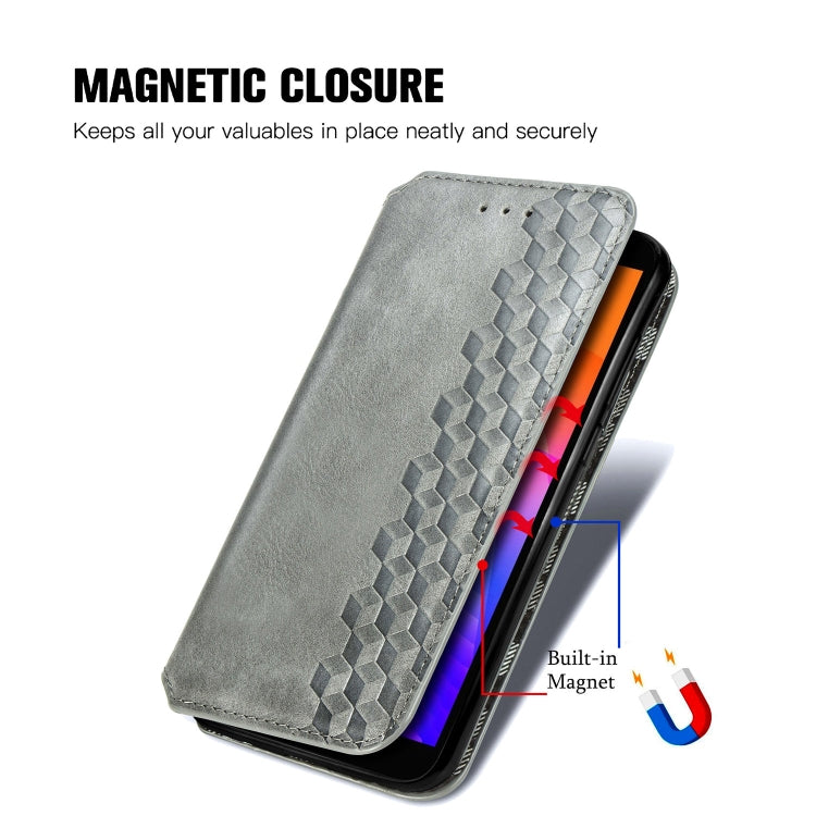 For Huawei Y5P(2020) Cubic Grid Pressed Horizontal Flip Magnetic Leather Case with Holder & Card Slots & Wallet