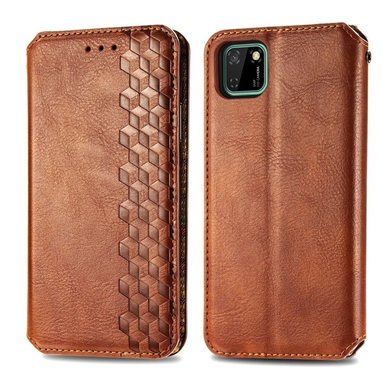 For Huawei Y5P(2020) Cubic Grid Pressed Horizontal Flip Magnetic Leather Case with Holder & Card Slots & Wallet