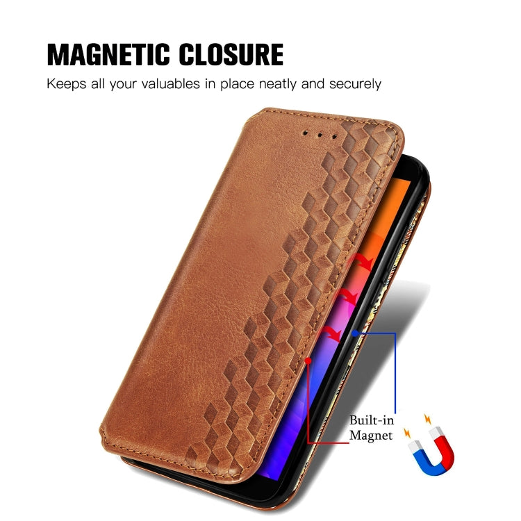 For Huawei Y5P(2020) Cubic Grid Pressed Horizontal Flip Magnetic Leather Case with Holder & Card Slots & Wallet