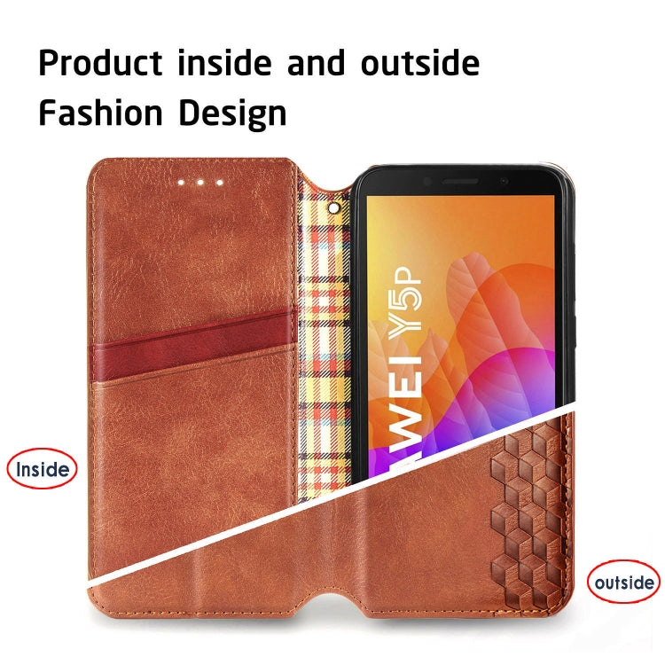 For Huawei Y5P(2020) Cubic Grid Pressed Horizontal Flip Magnetic Leather Case with Holder & Card Slots & Wallet