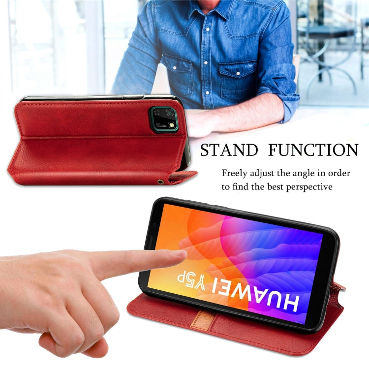 For Huawei Y5P(2020) Cubic Grid Pressed Horizontal Flip Magnetic Leather Case with Holder & Card Slots & Wallet