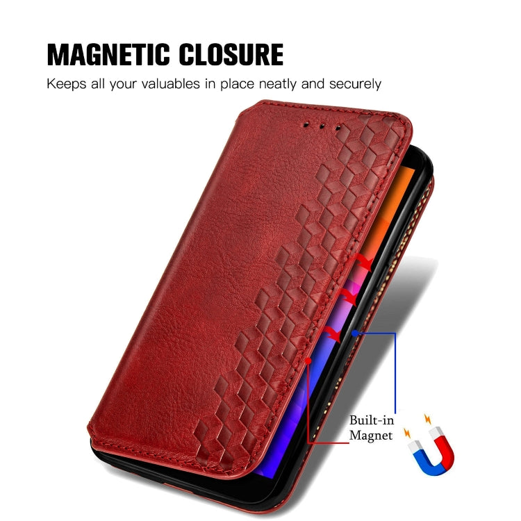 For Huawei Y5P(2020) Cubic Grid Pressed Horizontal Flip Magnetic Leather Case with Holder & Card Slots & Wallet