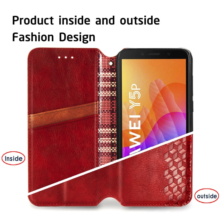 For Huawei Y5P(2020) Cubic Grid Pressed Horizontal Flip Magnetic Leather Case with Holder & Card Slots & Wallet
