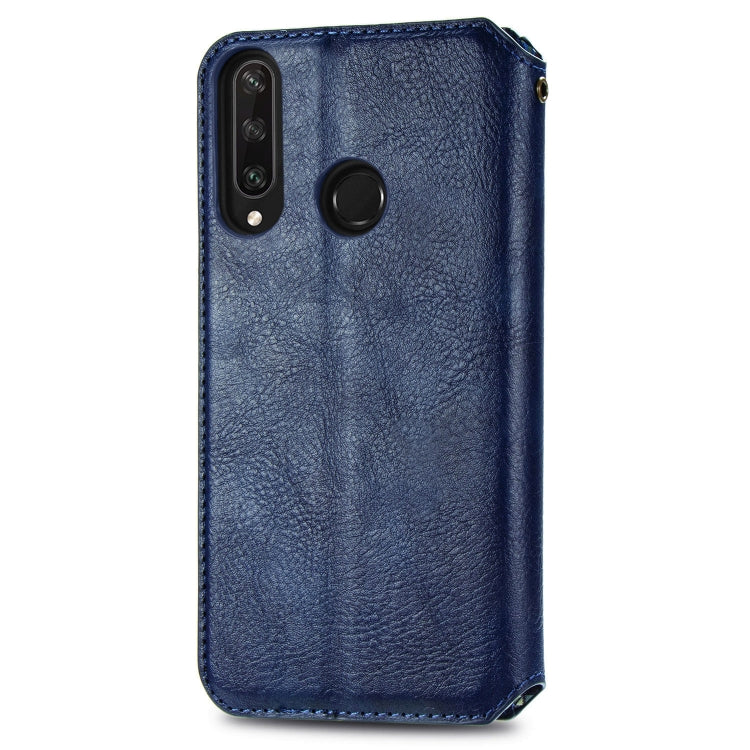 For Huawei Y6P Cubic Grid Pressed Horizontal Flip Magnetic Leather Case with Holder & Card Slots & Wallet